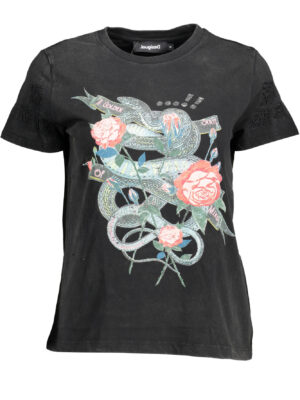CAMISETA DE MANGA CORTA DESIGUAL MUJER NEGRA