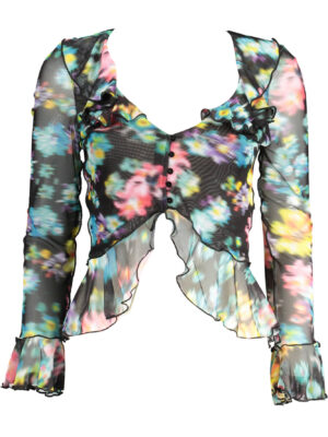 CAMISETA MANGA LARGA MUJER NEGRA DESIGUAL