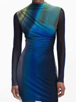 VESTIDO CORTO DESIGUAL PARA MUJER EN AZUL