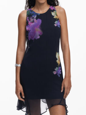 VESTIDO CORTO DESIGUAL PARA MUJER EN NEGRO