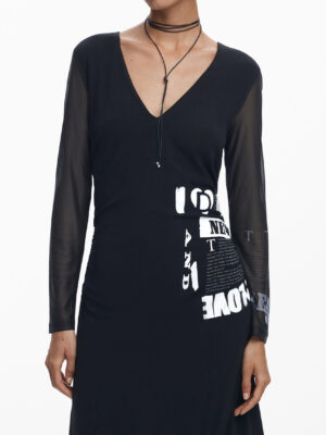 VESTIDO LARGO NEGRO DE MUJER DESIGUAL