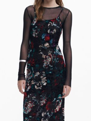 VESTIDO LARGO NEGRO DE MUJER DESIGUAL