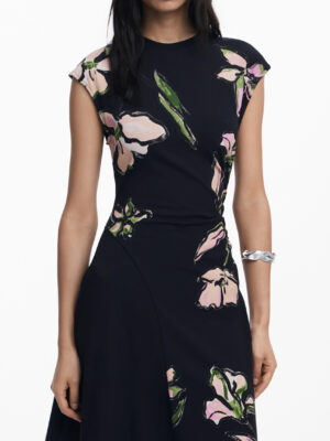 VESTIDO LARGO NEGRO DE MUJER DESIGUAL