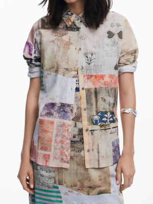 CAMISA DE MANGA LARGA DE MUJER DESIGUAL, BEIGE