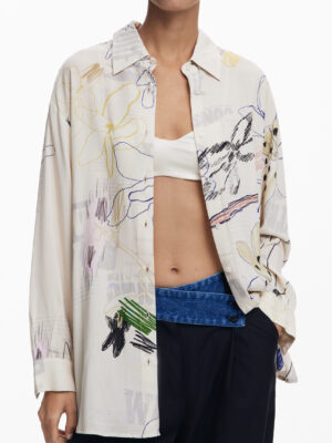 CAMISA DE MANGA LARGA DE MUJER DESIGUAL BLANCA