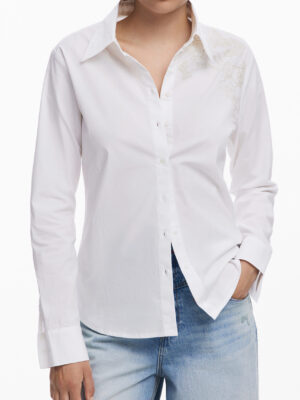 CAMISA DE MANGA LARGA DE MUJER DESIGUAL BLANCA