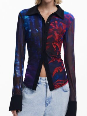 CAMISA DE MANGA LARGA DE MUJER DESIGUAL, NEGRA