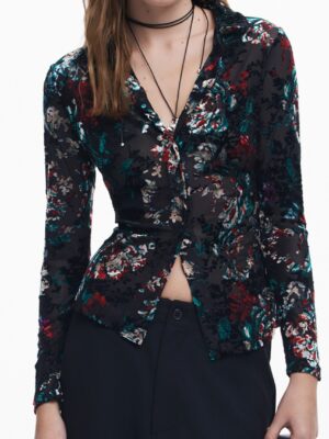 CAMISA DE MANGA LARGA DE MUJER DESIGUAL, NEGRA