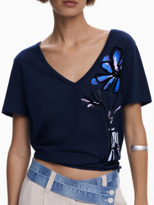 CAMISETA DE MANGA CORTA DE MUJER DESIGUAL AZUL