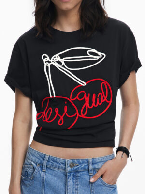 CAMISETA DE MANGA CORTA DE MUJER DESIGUAL NEGRA