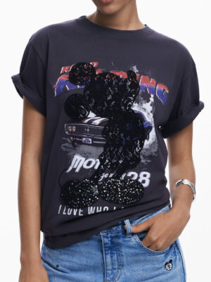 CAMISETA DE MANGA CORTA DE MUJER DESIGUAL NEGRA