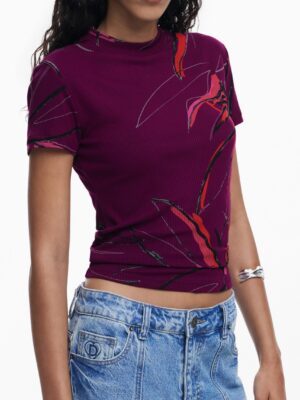 CAMISETA DE MANGA CORTA DE MUJER DESIGUAL MORADA